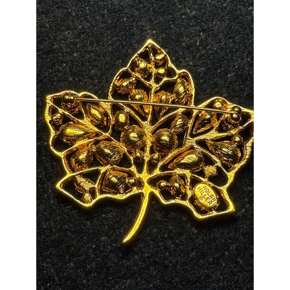 Nolan Miller Maple Leaf Rhinestone Statement Brooch